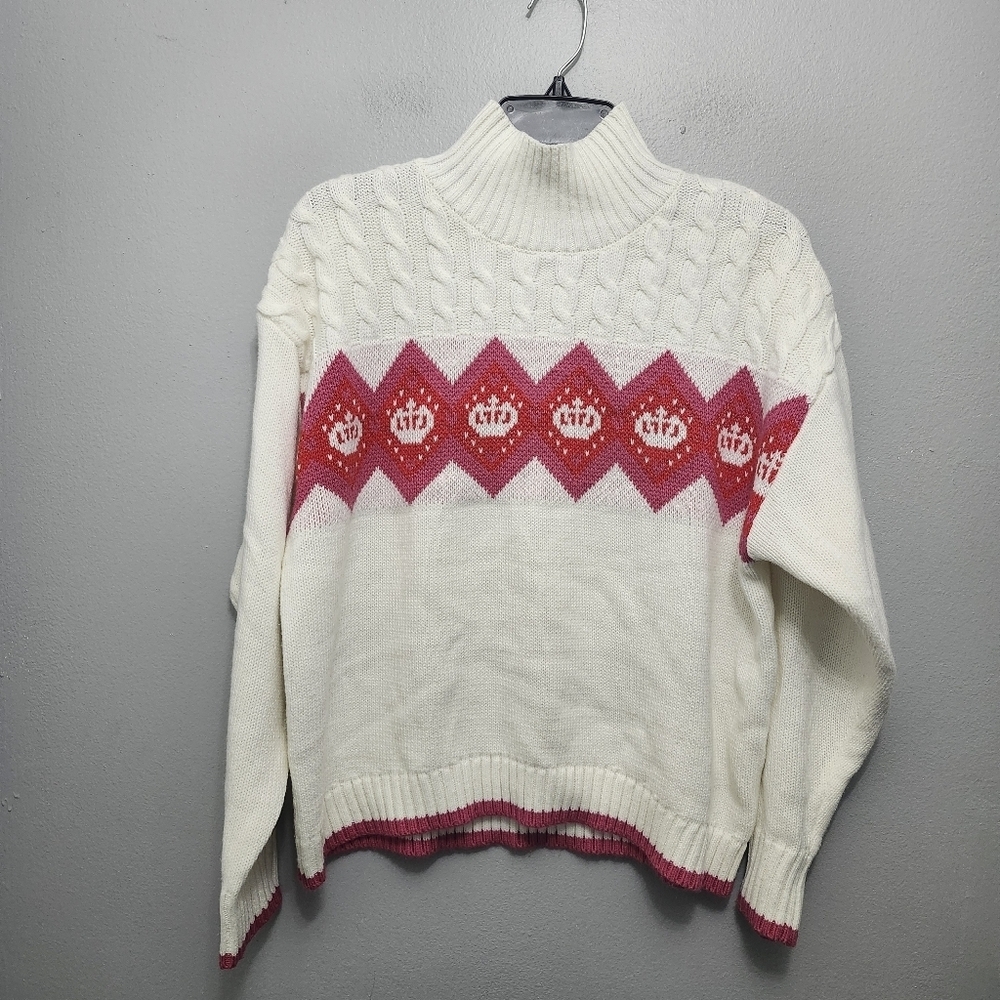 Juicy by Juicy couture women's fair isle sweater size XL cream and pink